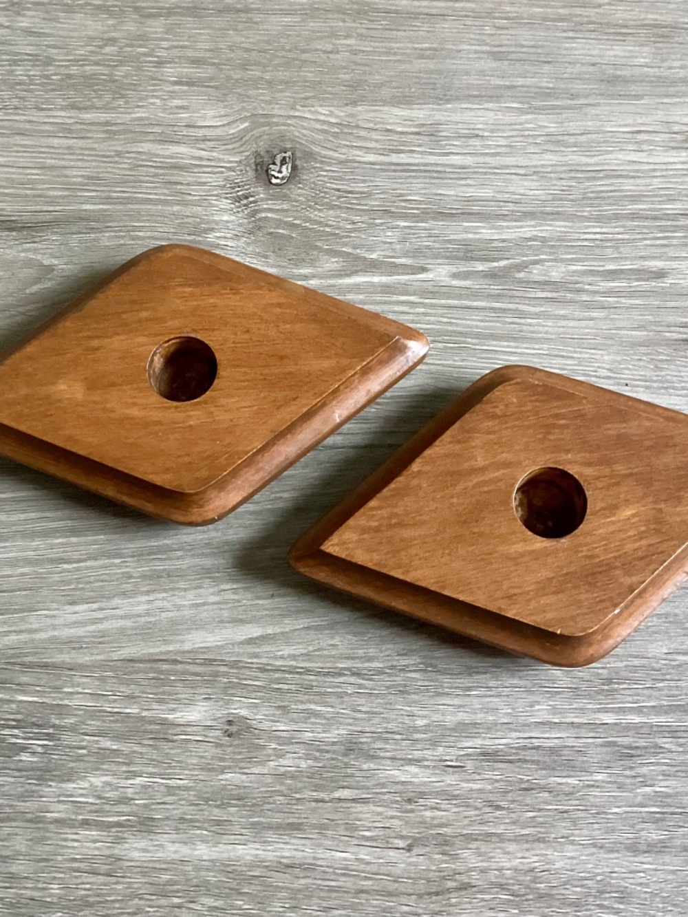 Vintage wooden diamond-shaped candlestick holders Set Of 2 MCM Minimalist Decor